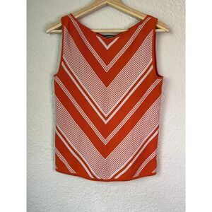 Ellen Tracy Orange White Striped Sleeveless Top Women's Size S